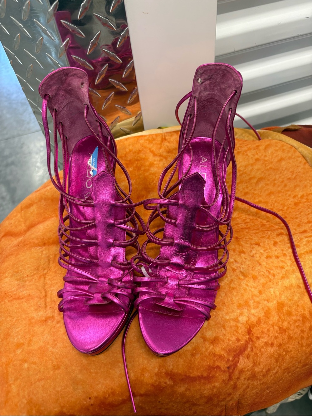 ALDO Metallic Fuchsia Strappy Lace-Up Heels